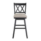 Jasmine 29 Inch Handcrafted Rustic 360 Degree Swivel Barstool Chair, Crossed Black Wood Frame, Gray Seat Cushion - UPT-295408