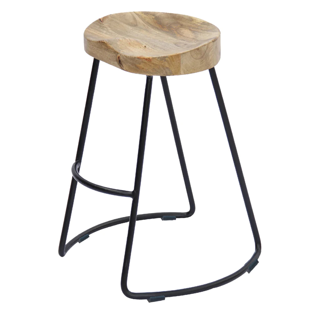 Wooden Saddle Seat Barstool With Metal Legs, Large, Brown And Black - UPT-37900