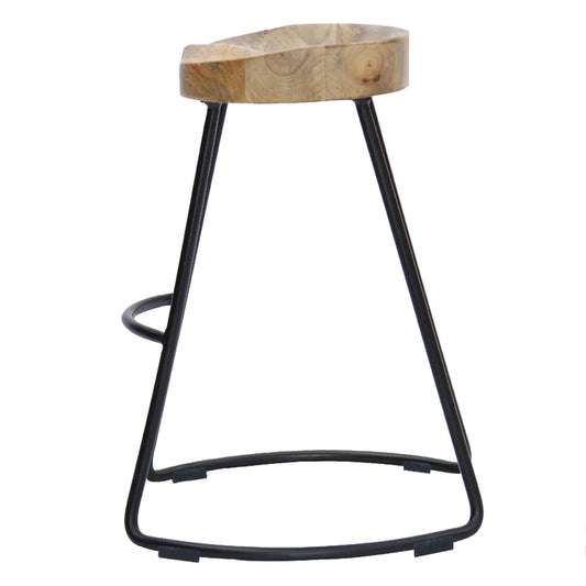 Wooden Saddle Seat Barstool With Tubular Metal Base, Small, Brown And Black, Set Of 2 - UPT-37910