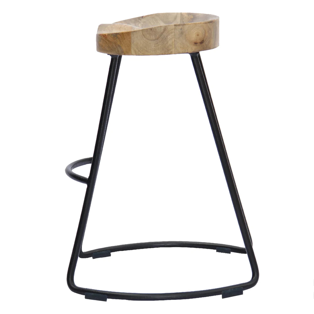 Wooden Saddle Seat Barstool With Metal Legs, Large, Brown And Black - UPT-37900