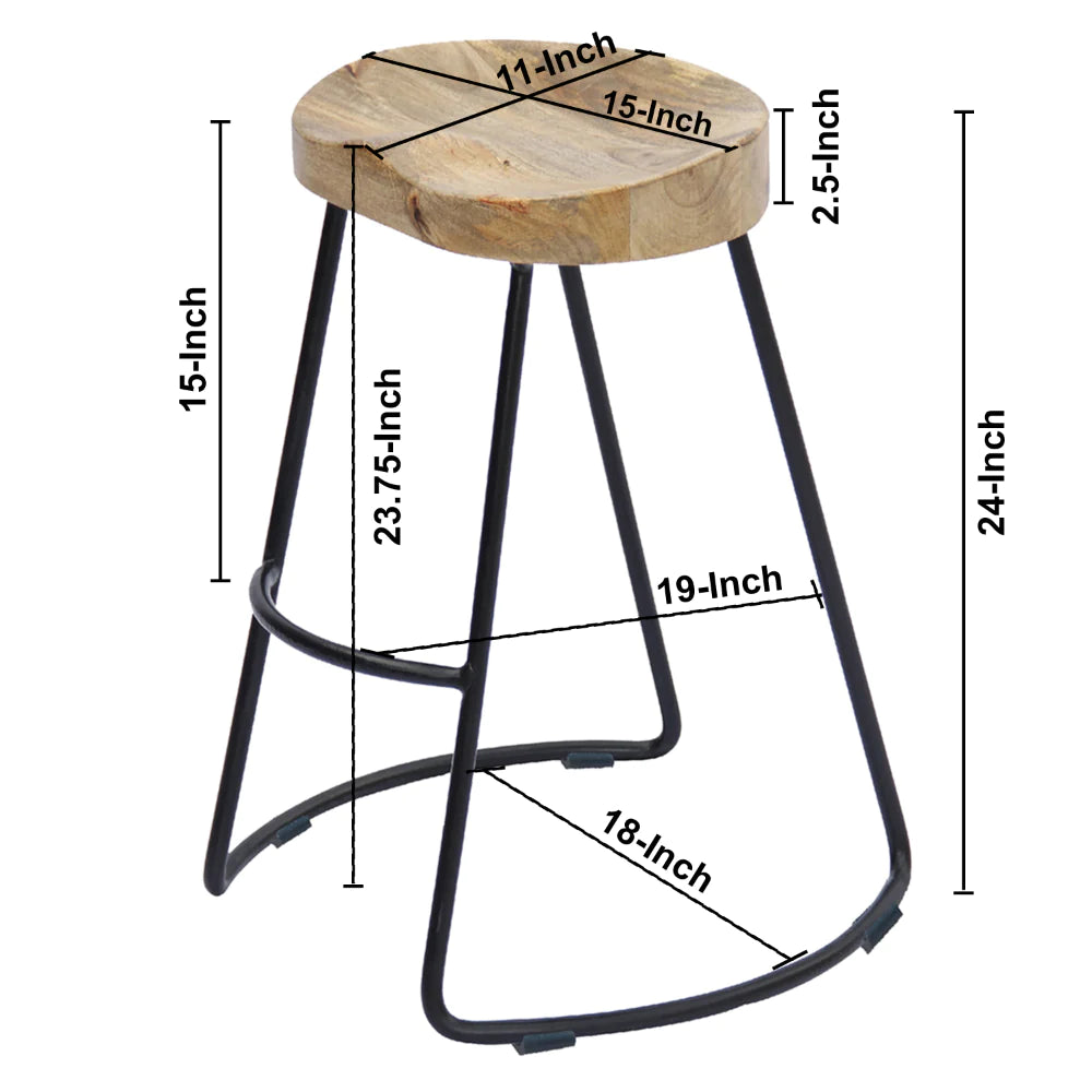 Wooden Saddle Seat Barstool With Tubular Metal Base, Small, Brown And Black, Set Of 2 - UPT-37910