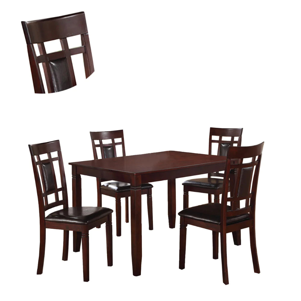 Wooden And Leather 5 Pieces Dining Set In Brown And Black - BM167131