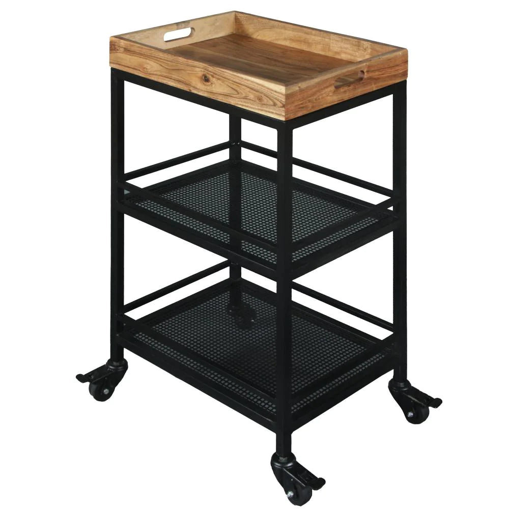 Industrial Serving Cart With 3 Tier Storage And Metal Frame, Brown And Black - UPT-263767