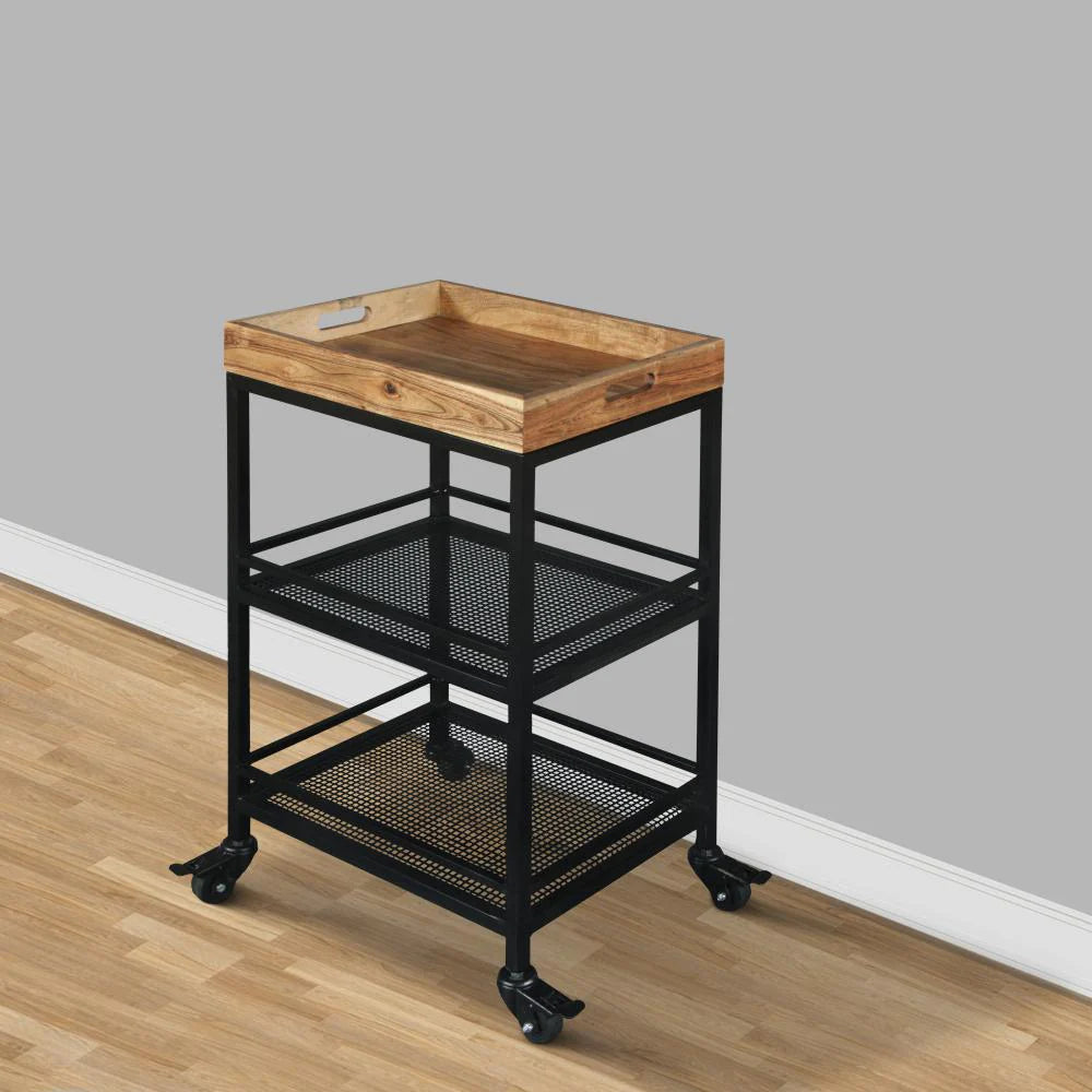 Industrial Serving Cart With 3 Tier Storage And Metal Frame, Brown And Black - UPT-263767