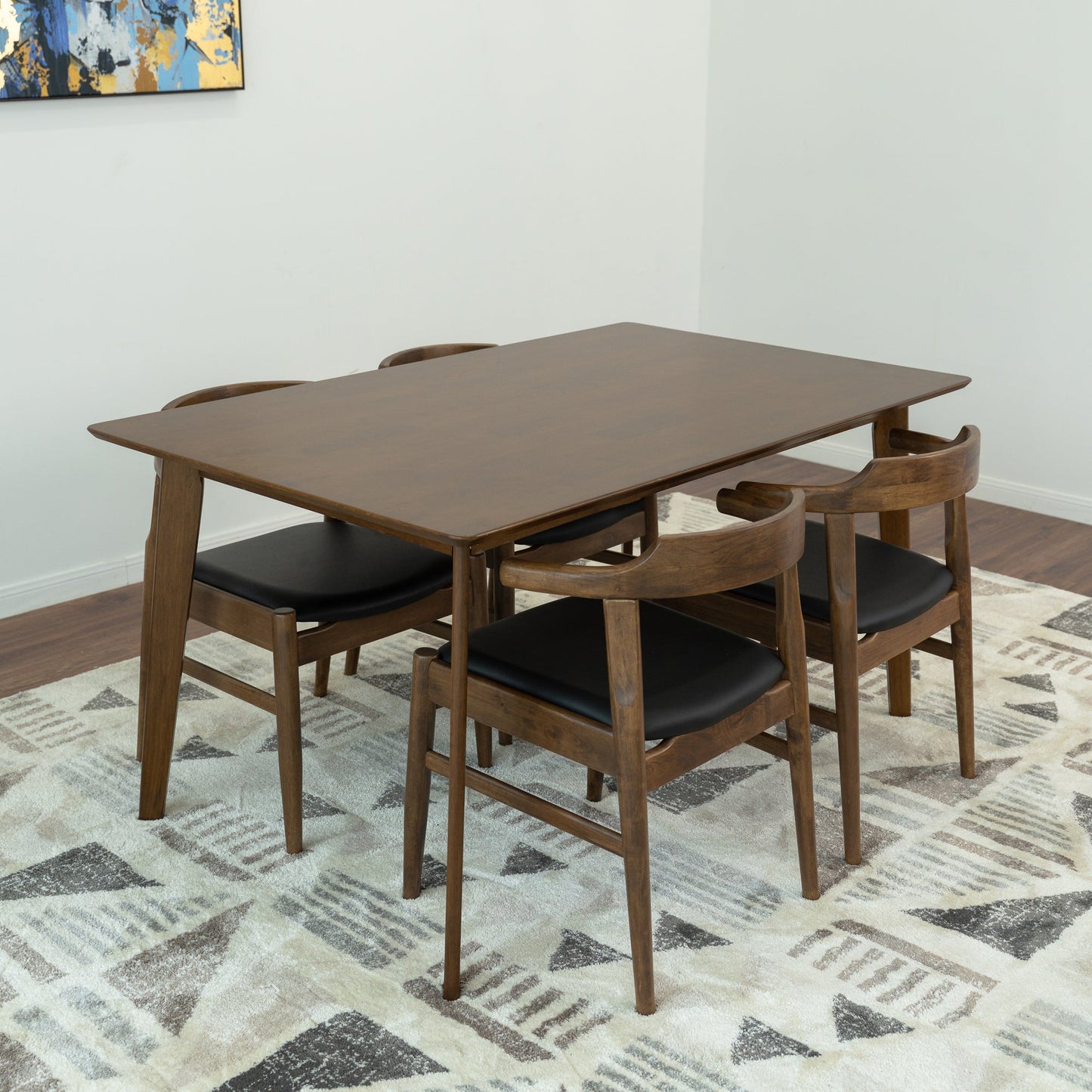 Carlos Large Walnut Dining Set & 4 Daisy Black Leather Chairs | Ashcroft Furniture | Houston TX | The Best Drop shipping Supplier in the USA