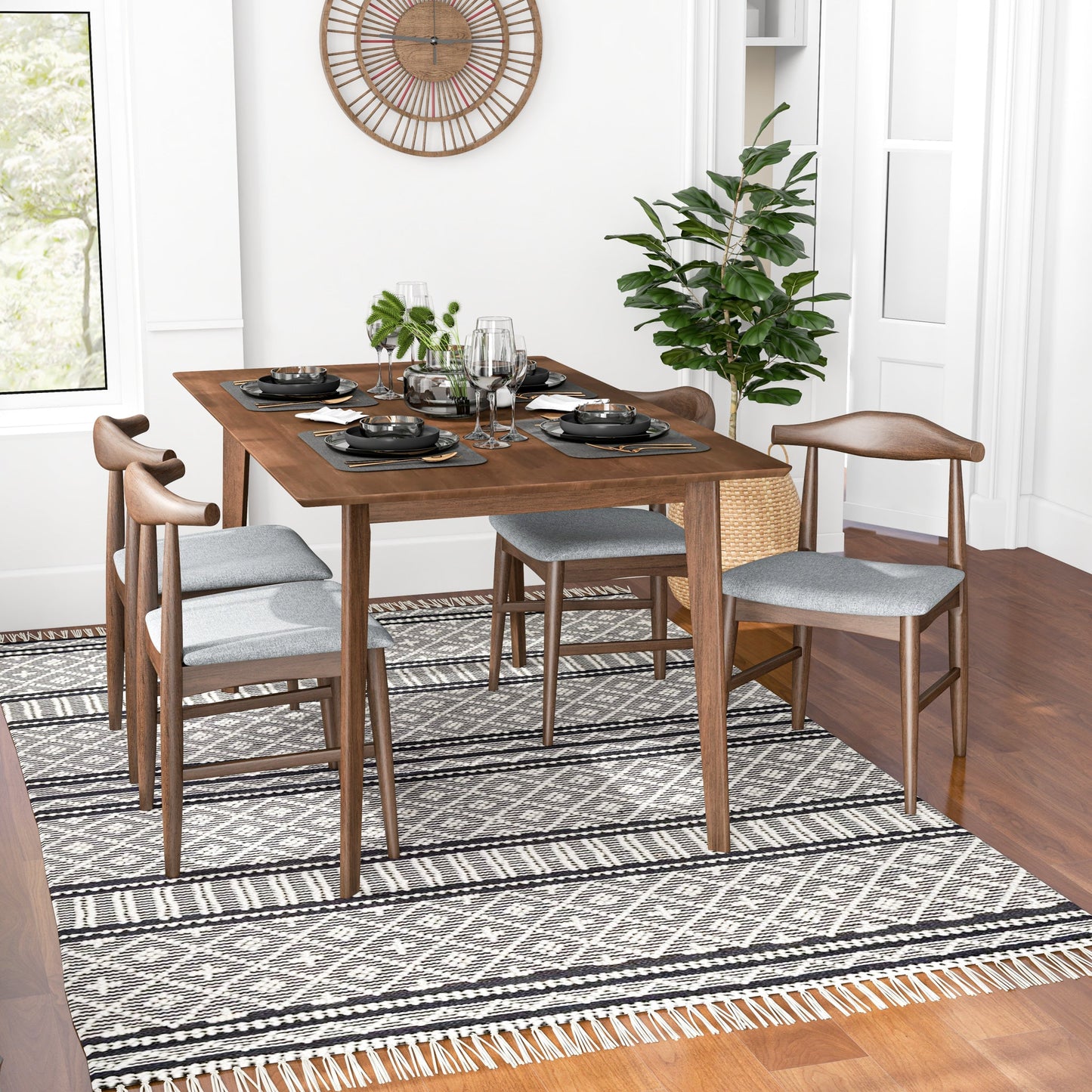 Carlos Large Walnut Dining Set - 4 Damian Gray Fabric Chairs | Ashcroft Furniture | TX | The Best Drop shipping Supplier in the USA